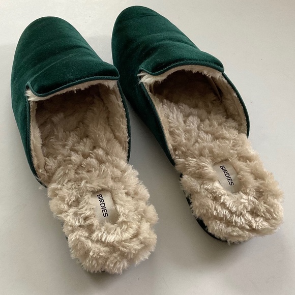 BIRDIES Phoebe Faux Fur Velvet Mule Slide Emerald Green Size 8 - Picture 6 of 7